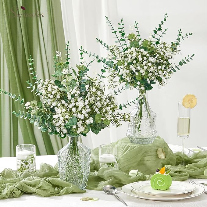 Januofit 100 Pcs Mixed Artificial Eucalyptus Stems,Babys Breath Artificial Flowers Bulk with Faux Eucalyptus Leaves Greenery Stems for Wedding DIY Bouquets Floral Arrangement Home Decor
