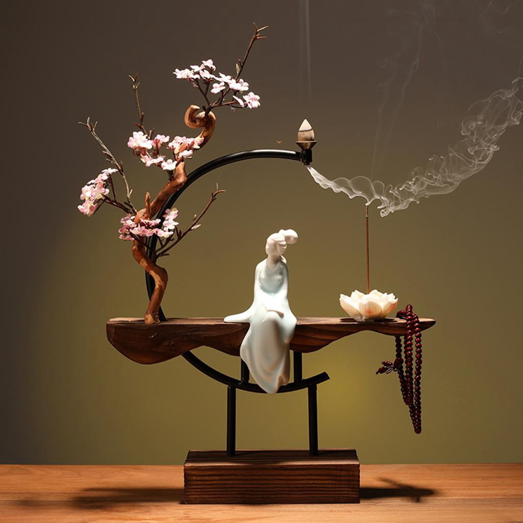 WLPZXP Chinese Style Zen Incense Ceramic Backflow Incense Burner Creative Home Decor Incense Holder Censer Living Room Office Ornament White Lady