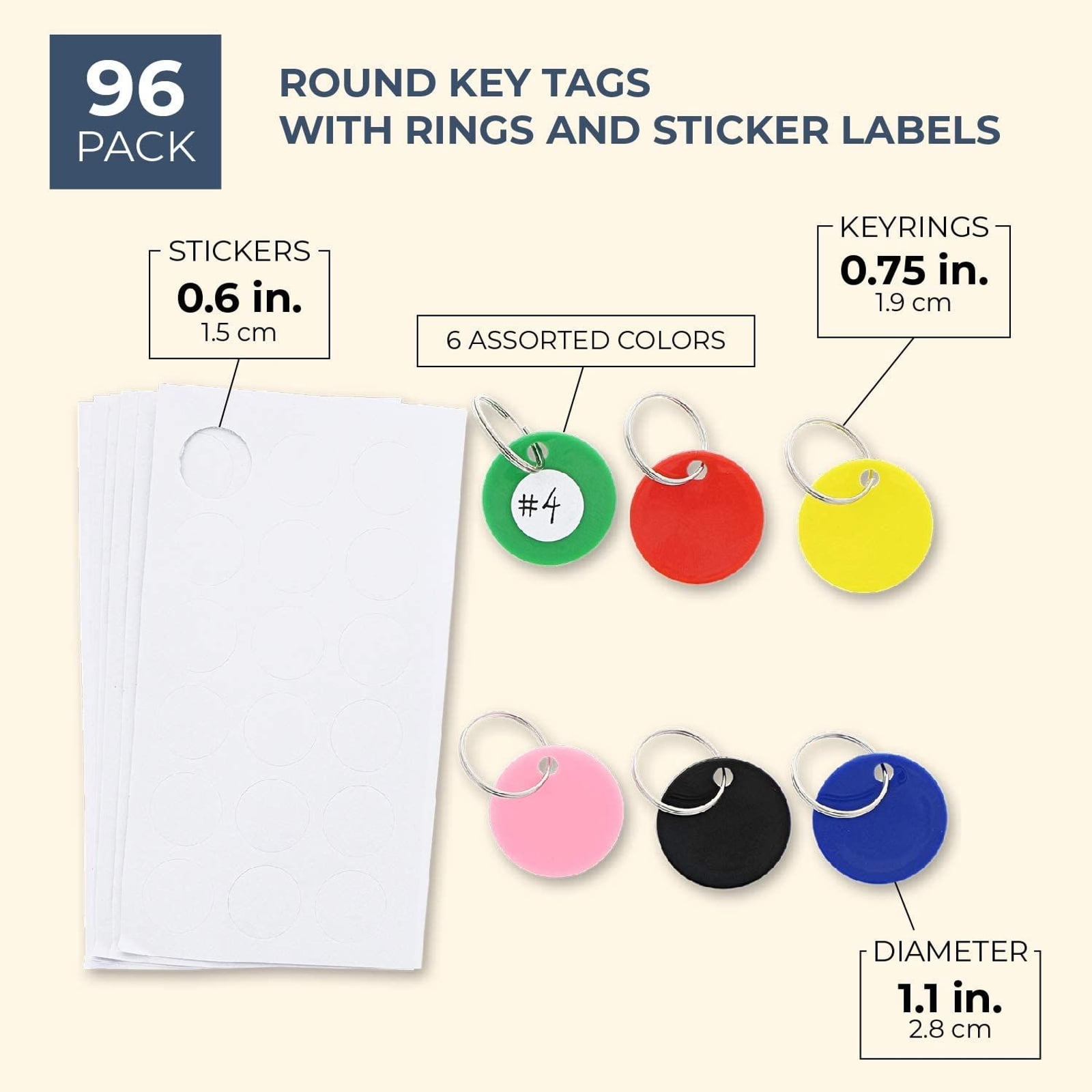 White Juvale Round Key Tags with Split Rings and White Sticker Labels 96 Pack 