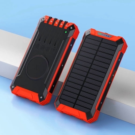 49800mAh Solar Power Bank, Wireless Solar Charger with Built‑in 4 Cables, 6 Output Ports, External Phone Battery Pack with Dual Flashlights for Camping and Mobile Devices