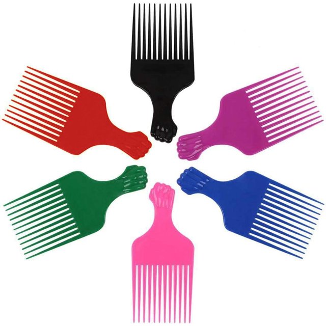 LEADUWAY Púas de puño para cabello rizado y afro, púas de plástico de 6,5 pulgadas para mujeres y hombres, juego de arcoíris (6 piezas)