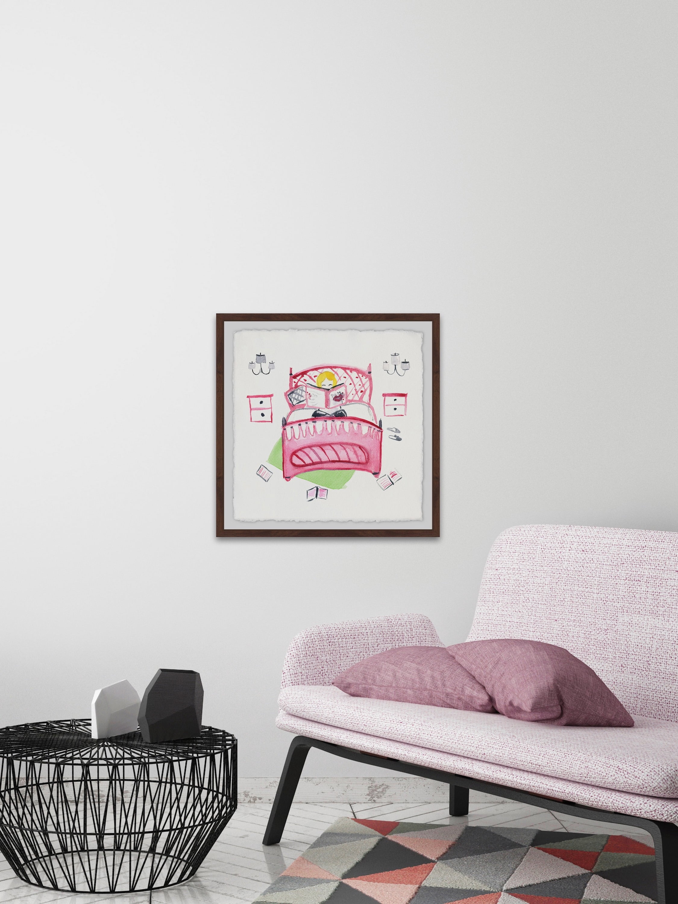 Crazy Pink Bed Framed Painting Print