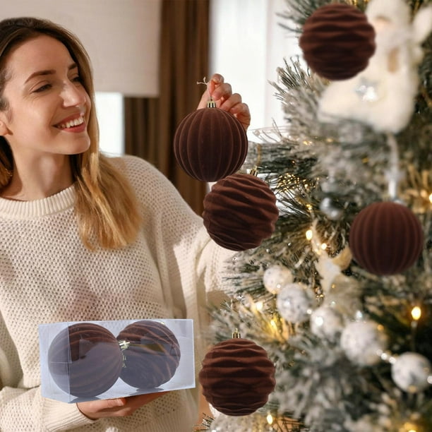 Adornos navideños de 10 cm de gran tamaño, 2 piezas de bolas navideñas flocadas, juego de adornos navideños para árbol de Navidad, también se pueden usar para otras fiestas.
