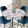 thumbnail image 5 of Elastic Fitted Round Tablecloth, Grey Red Botanical Waterproof Stretch Table Cover for 45"-54" Tables, Watercolor Spring Floral Summer Leaf Washable Outdoor Tablecloths for Patio, Picnic, Camping, 5 of 9