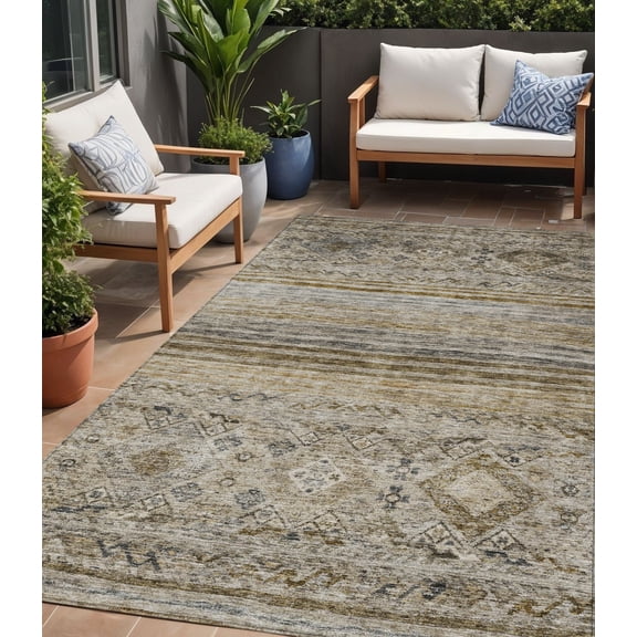 HomeRoots 606177 5 x 8 ft. Brown, Tan & Black Floral Washable Indoor & Outdoor Rectangle Area Rug