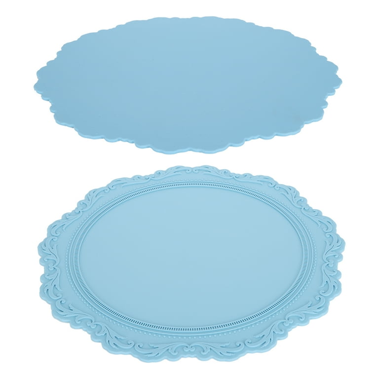 Nordic Style Silicone Placemat Embossed Insulation Thickened Round Silicone  Mat for Home KitchenLight Blue 