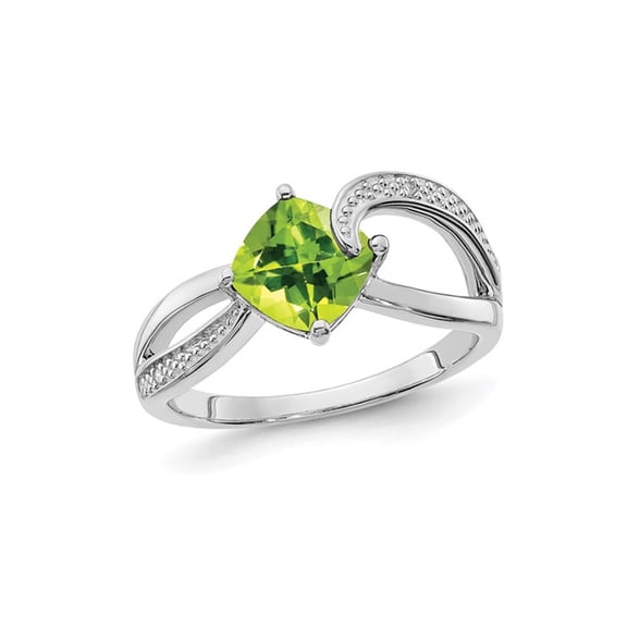 1.35 carat (Ctw) Cushion Cut Peridot Ring in Sterling Silver