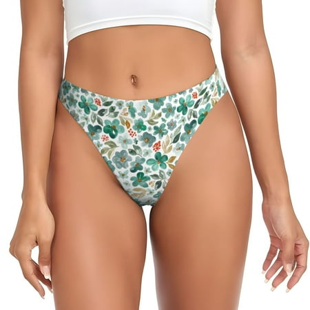 Thongs for Women - Floral In Teal No Show Seamless Womens Thongs Underwear  Stretch G String Thongs for Women  Ladies Breathable Kawaii Thong Bikini Panties Briefs