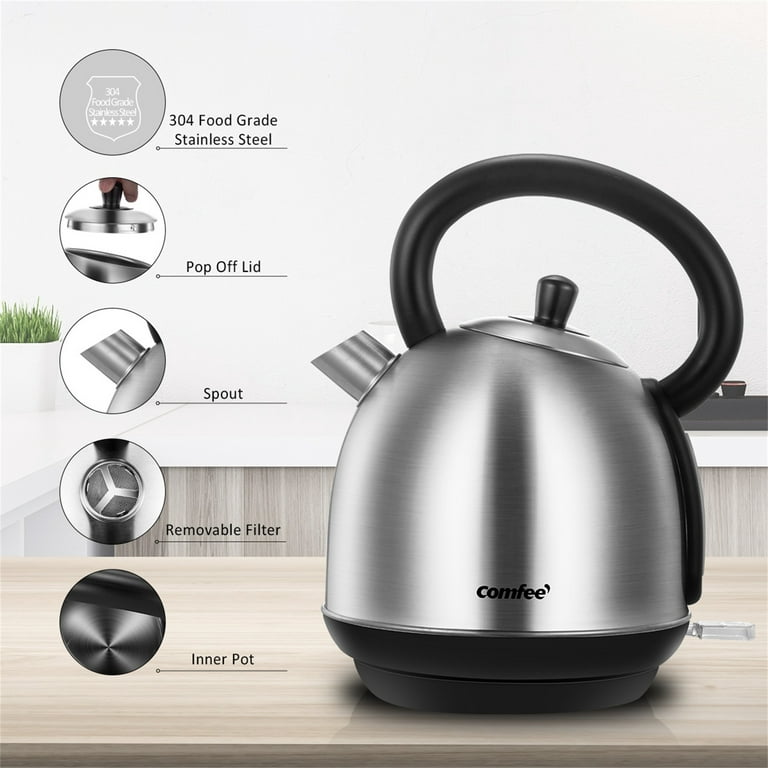 Chefman Electric Kettle with Tea Infuser, 1.7L 1500W, Removable Lid for  Easy Cleaning, Boil-Dry Protection, Stainless Steel Filter, BPA Free, Auto