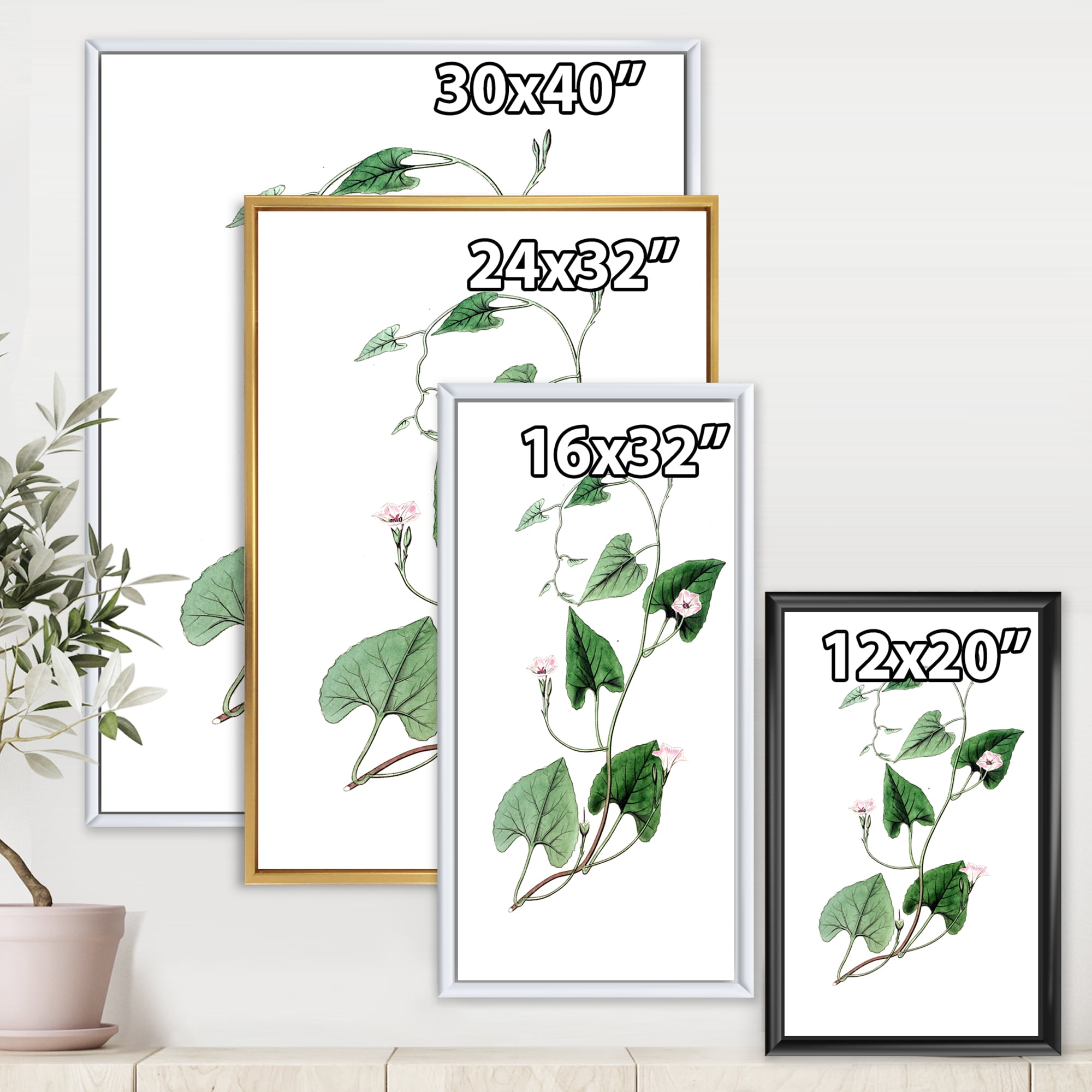 Designart 'Ancient Green Leaves Plants IX' Traditional Framed Canvas Wall Art Print