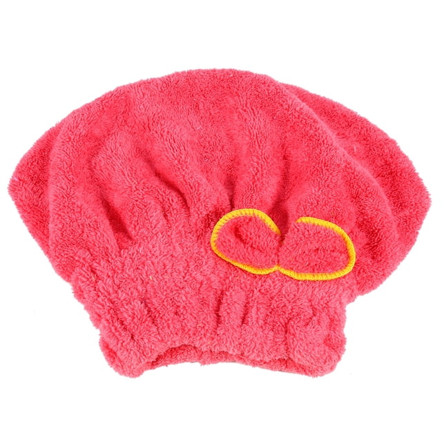 Gorro de ducha de secado rápido con lazo de terciopelo coral suave (rojo sandía)