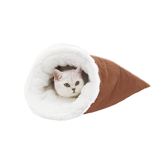 Cat Sleeping Mat,Cat Sleeping Bag for Indoor Cats,Cat Winter Sleeping Bag, Cat Crinkle Sack Removable Cat Bag for Sleeping 360°Warm Semienclosed Cat Sleeping Bag Bed with Cave(Coffee)