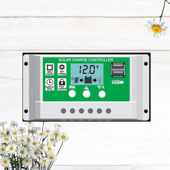 OUNONA Solar Charge Controller Regulator for 12V 24V Battery Systems with LCD Display and USB Charging Port