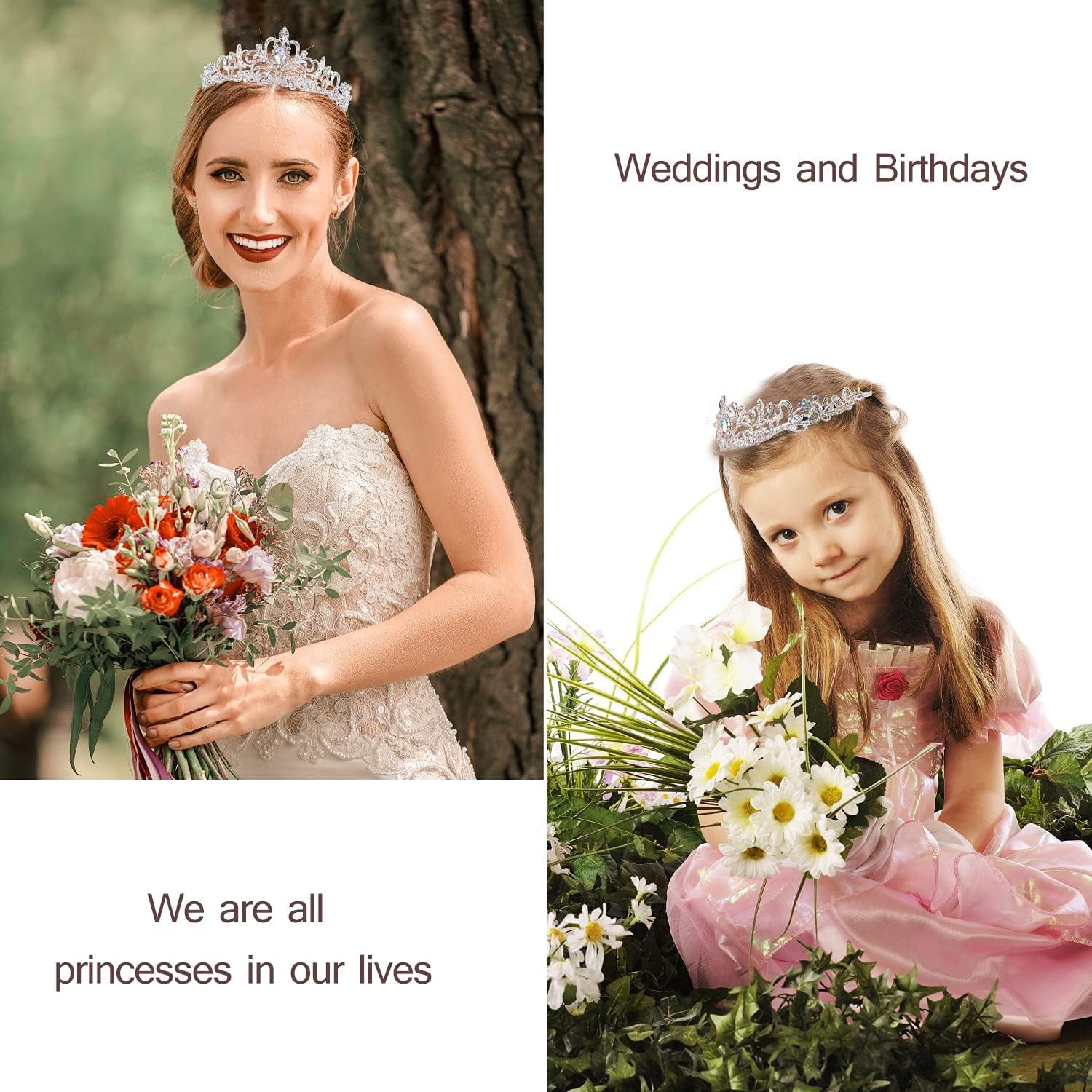 VETPW Birthday Tiara for Women, Tiara for Women AB Rhinestone, Happy Birthday Queen Tiara for Women Birthday Crown Sash 2 Pack, Silver