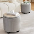 thumbnail image 4 of Round Set of 2 Ottoman with Storage-Upholstered Velvet Vanity Stool for Makeup Multifunctional Ottomans Coffee Table Padded Seat Foot Rest for Living Room&Bedroom (Ligth Grey), 4 of 14
