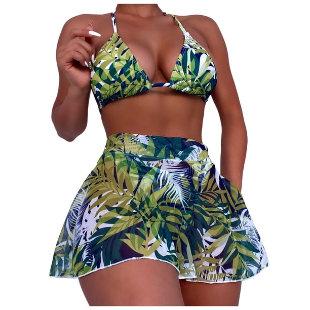 Trajes de baño para mujer, 2 piezas, estampado tropical hawaiano, camisola, sujetador y volantes, conjuntos de baño, ropa de playa OAVQHLG3B Store lin121212