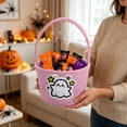 thumbnail image 5 of Halloween Candy Basket with Handle, Cute Printed Fabric Treat Bucket, Reusable Trick or Treat Bag and Cotton Rope Storage Bin for Snacks, Gifts and Party Decor Display, Pink, 5 of 6