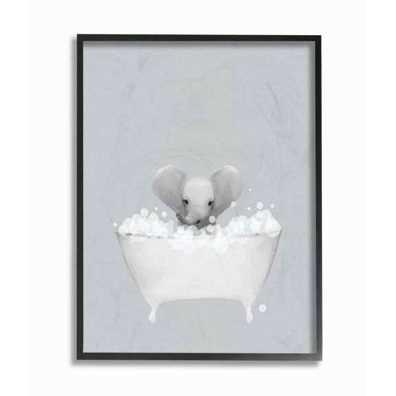 Stupell Industries Elephant Blue Bath Cute Animal Design Graphic Art Black Framed Art Print Wall Art, 11x14, by Leah Straatsma