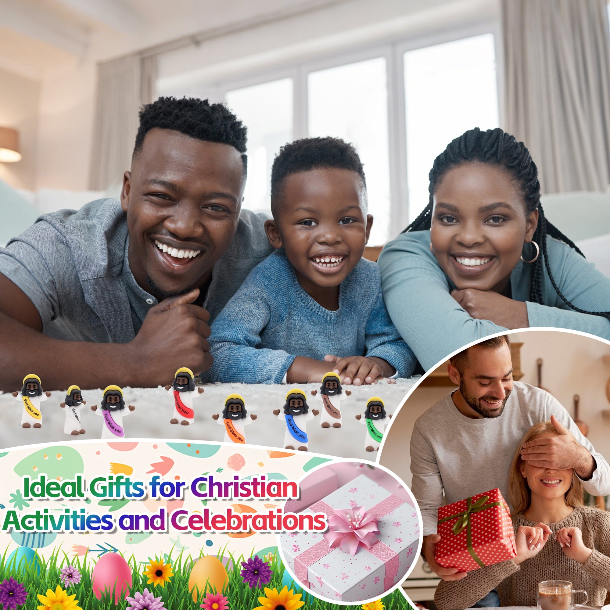 100PCS Mini Jesus Figurines , Christian Decorations With "God Bless You, " Perfect For Jesus Challenge, Party Props, Religious Favors, Church Events, And Easter Gifts-Black