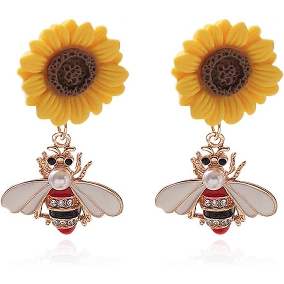 Sunflower Earrings for Women Bee Earrings Yellow Flower Earrings Bohemian Daisy Flower Earrings Cute Elegant Summer Boho Jewelry