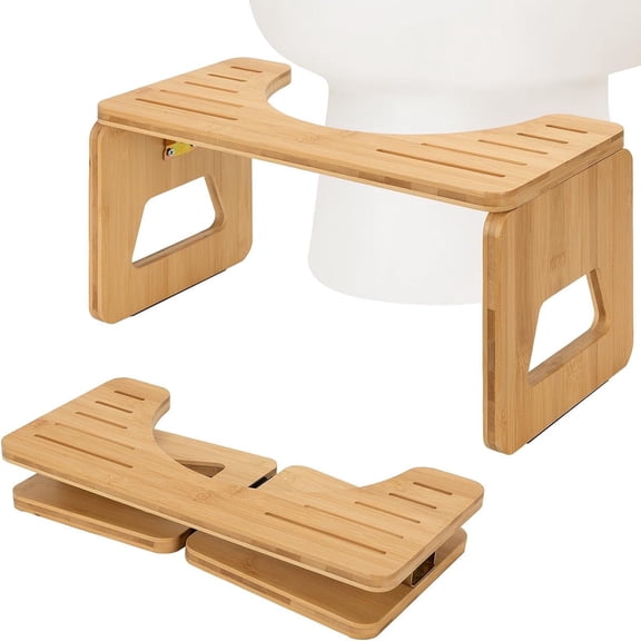 Toilet Stool Squat Adult - 8 Inches Foldable Poop Stool for Bathroom Bamboo Flip Potty Stool with Anti-Slip Layer - Improve Bathroom Posture and Comfort (Natural Color)