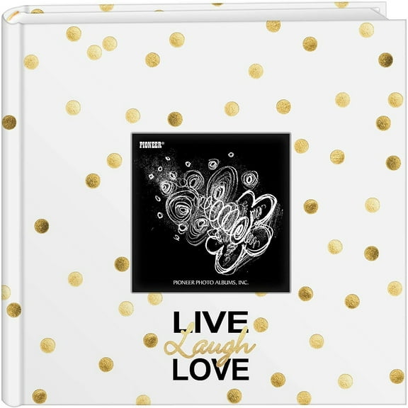 Pioneer Photo Albums Golden Dots Live Laugh Love Designer 200 Pkt 4x6 Photo Album, Gold