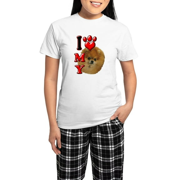 CafePress - I Love My Pomeranian Women's Light Pajamas - Women's Short Sleeve Print T-Shirt and Pants Light Cotton Pajama Set