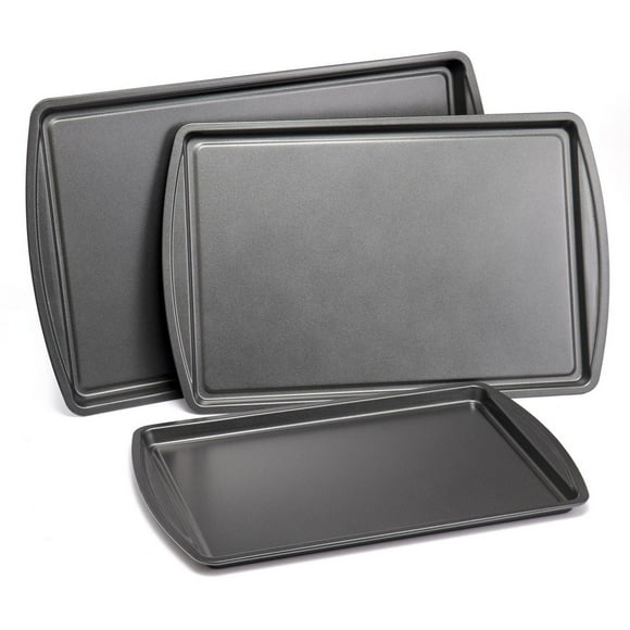 Mainstays 3PC Nonstick Cookie Set, 11.2" x 17.2", 10.2" x 15.2", 9.2" x 13.2", Gray, MS 3PC Nonstick Cookie Set