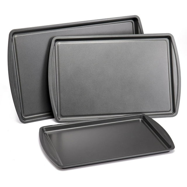 Mainstays 3PC Nonstick Cookie Set, 11.2" x 17.2", 10.2" x 15.2", 9.2" x 13.2", Gray
