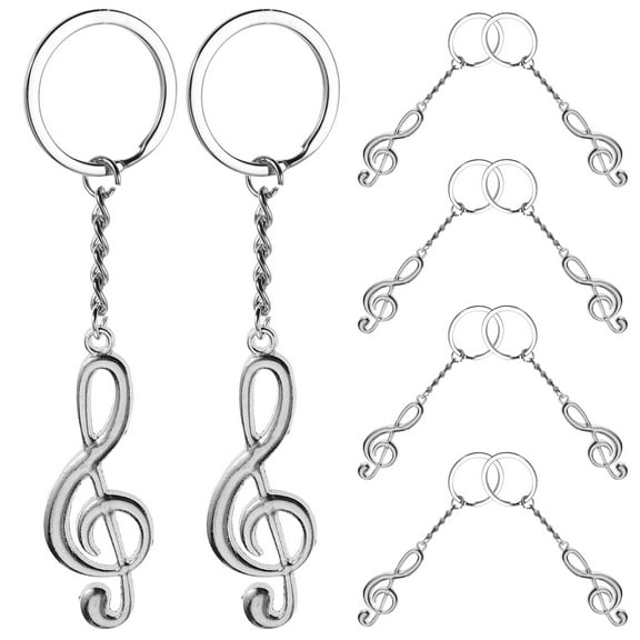 10 Pcs Sound Keychain Pendant Music Note Decoration Knob Ring Silver