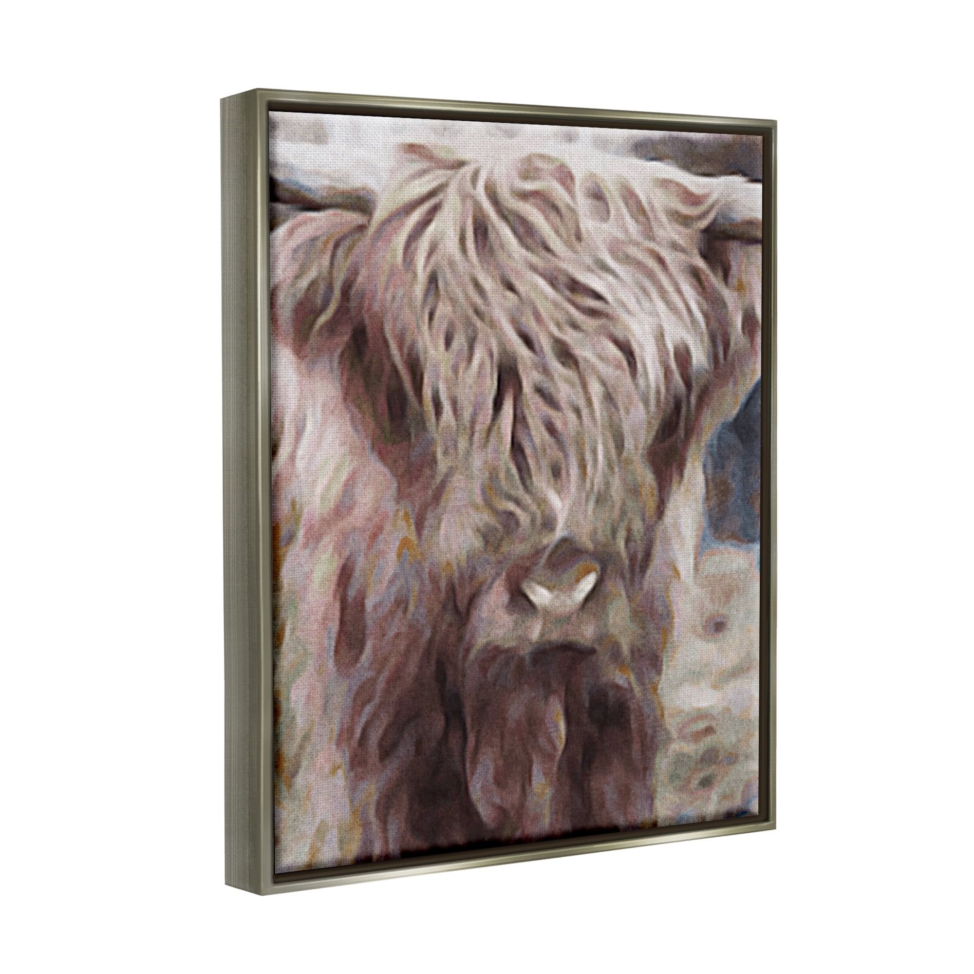 Stupell Industries Cattle Abstract Portrait Animals & Insects Painting Gray Floater Framed Canvas Art Print Wall Art, 17 x 21