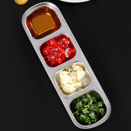 LOLIPPYY 2Pcs Korean Sauce Plate Stainless Steel Grid Design for Food Storage Adults at Home Use