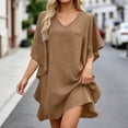 thumbnail image 2 of DHFJKG Summer Dresses Women Batwing Short Sleeve Solid Color Loose Fit V Neck Tunic Mini Dress Casual Daily Wear Stylish Dresses, 2 of 3