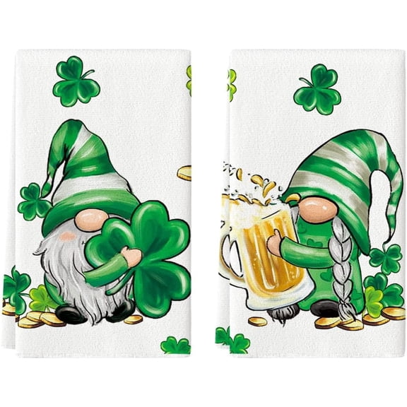 Gnomes Beer Clover Shamrock St. Patrick''s Day Kitchen Towels Dish Towels, 18x26 Inch Seasonal Holiday Decoration Hand Towels Set of 2