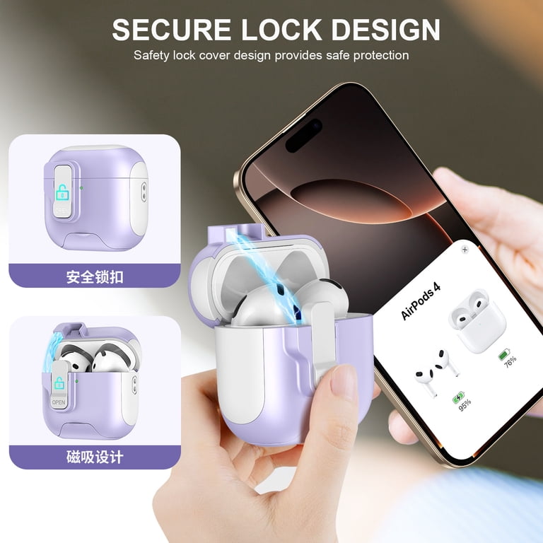For Airpods pro 3 Case Cover with Lock Clip, Rugged Apple Airpods