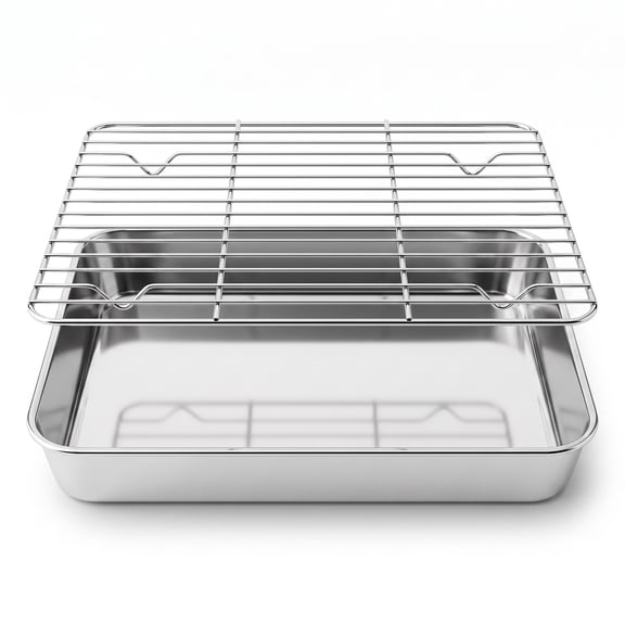XSAPT Baking Sheet with Wire Rack, 10.24 x 7.87 inch Stainless Steel Heavy Duty Set, Silver