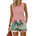 thumbnail image 2 of Short Sets for Women Tropical Summer Shorts Set Square Neck Matching Sets Sleeveless Vacation Lounge Outfits with Pocket, 2 of 5