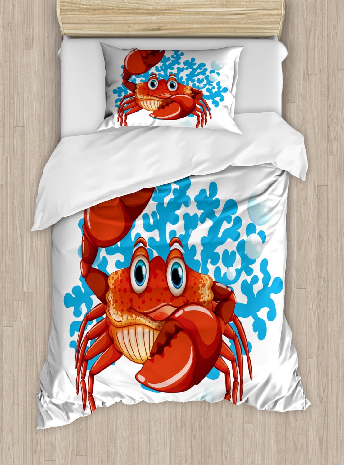 Crabs Duvet Cover Set Cartoon Style Aquatic Animal With Blue