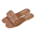 thumbnail image 3 of Eltusu Women Flat Slide Sandals, Open Toe Casual PU No Slip Summer Shoes Brown Size 9, 3 of 7