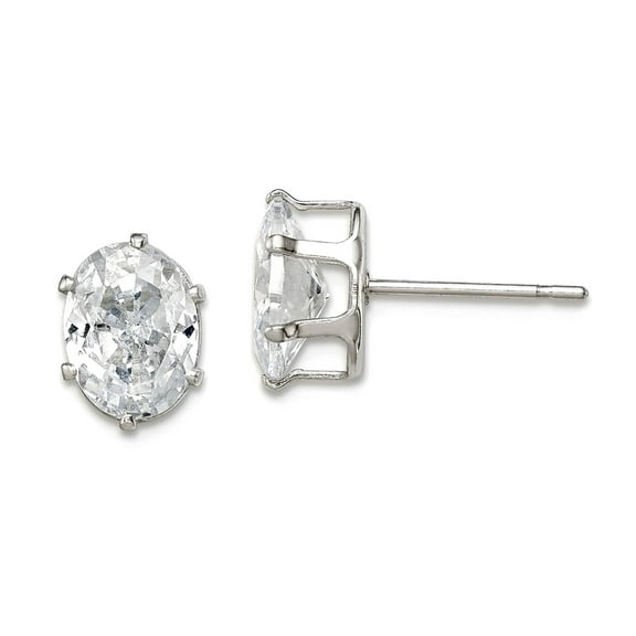 925 Sterling Silver Snap setting Post 8x6 Oval Cubic Zirconia Stud Earrings 8x6mm Wide Stud Earring for Women
