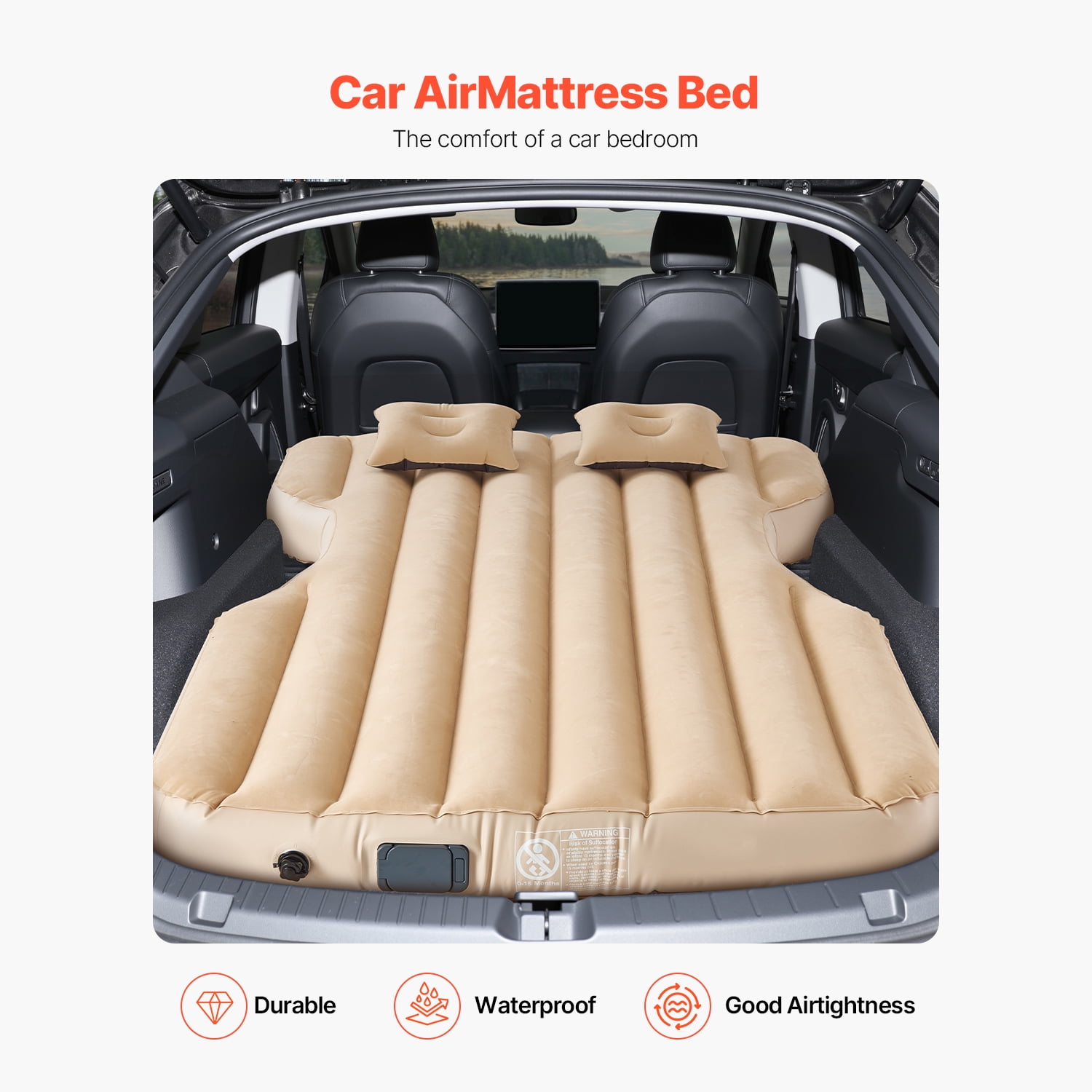 KFFKFF Vehicle Air Bed, Compatible with Tesla Model Y (2020-2024), Expandable Vehicle Camping Mattress, Velvet Enhanced Inflatable Journey Beds, Sturdy Mobile Resting Mat with Integrated Pump