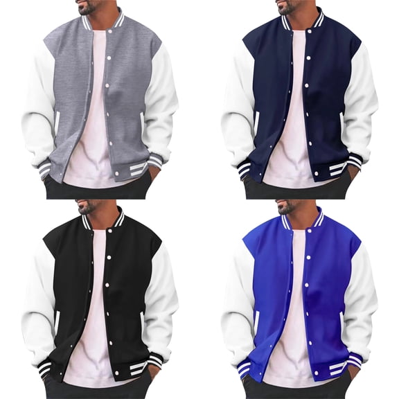 CIENVNSTG Men's Varsity Baseball Jacket Loose‑Fit Snap‑Button Long Sleeve Cotton Blend Letterman Jackets College Varsity Cardigan Jackets Black L