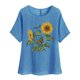 thumbnail image 1 of Camiseta de Mujer Camiseta de Manga Corta Impresión Casual Raglan Suelto de Lino Top Blusas, Cuello de la Tripulación, 1 of 4