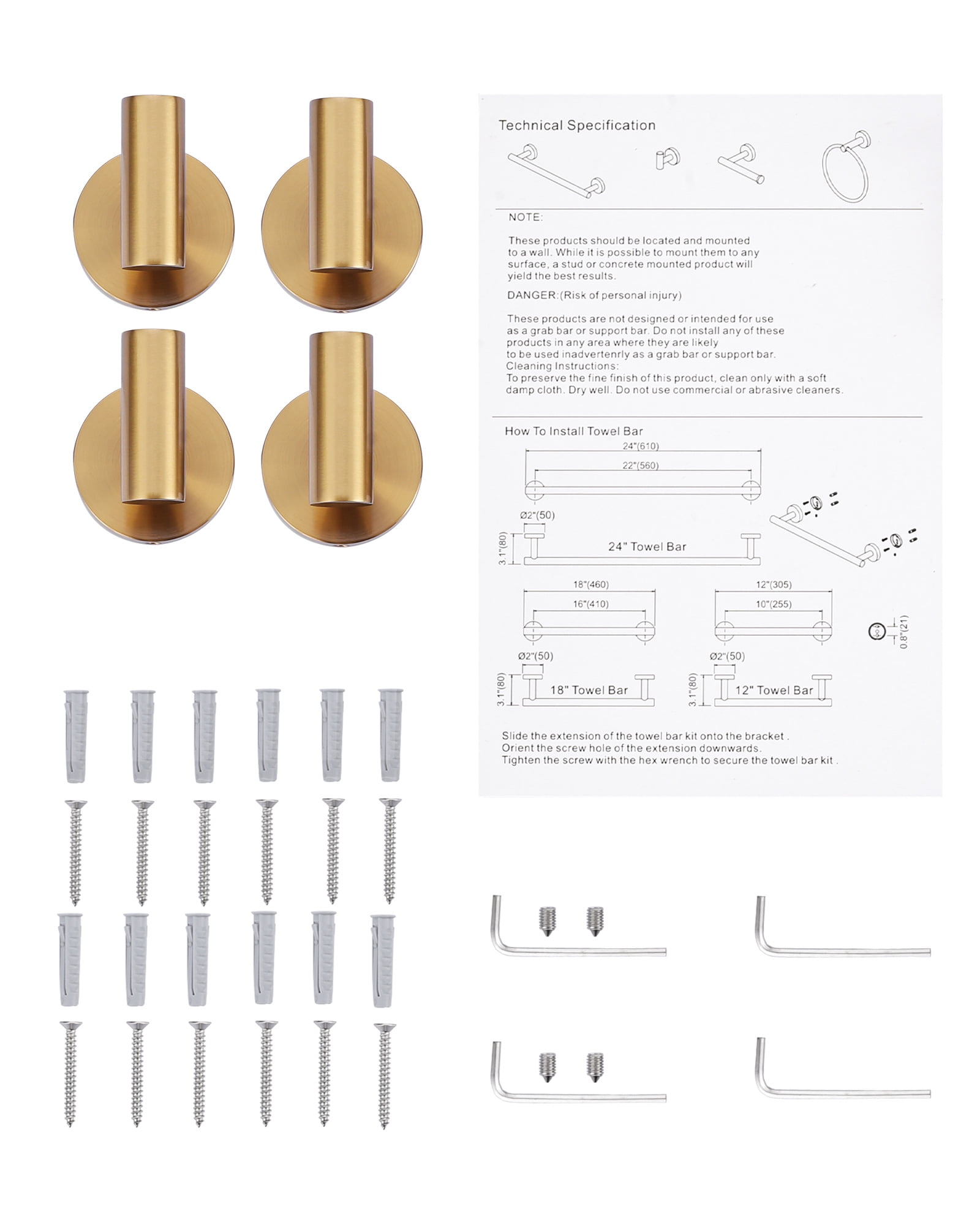 Wowow J-Hook Wall Mounted Bathroom Gold Robe/Towel Hook in Stainless Steel (4-Pack)
