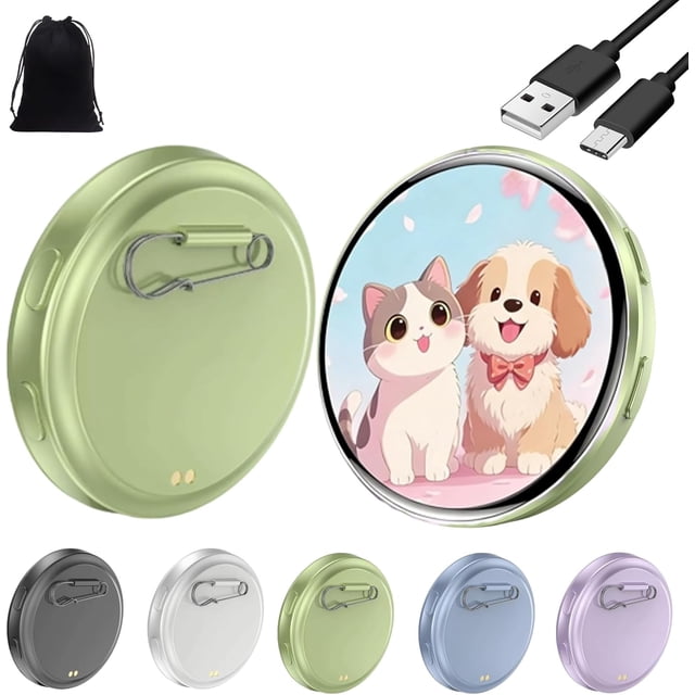Electronic Badge Digital Display Pin, 1.8'' Ips Touch Screen, Custom Photo Slideshow Gif Video, Magnetic Clip, Long Battery Life, For Cosplay Ita Bag Comic Convention Gift
