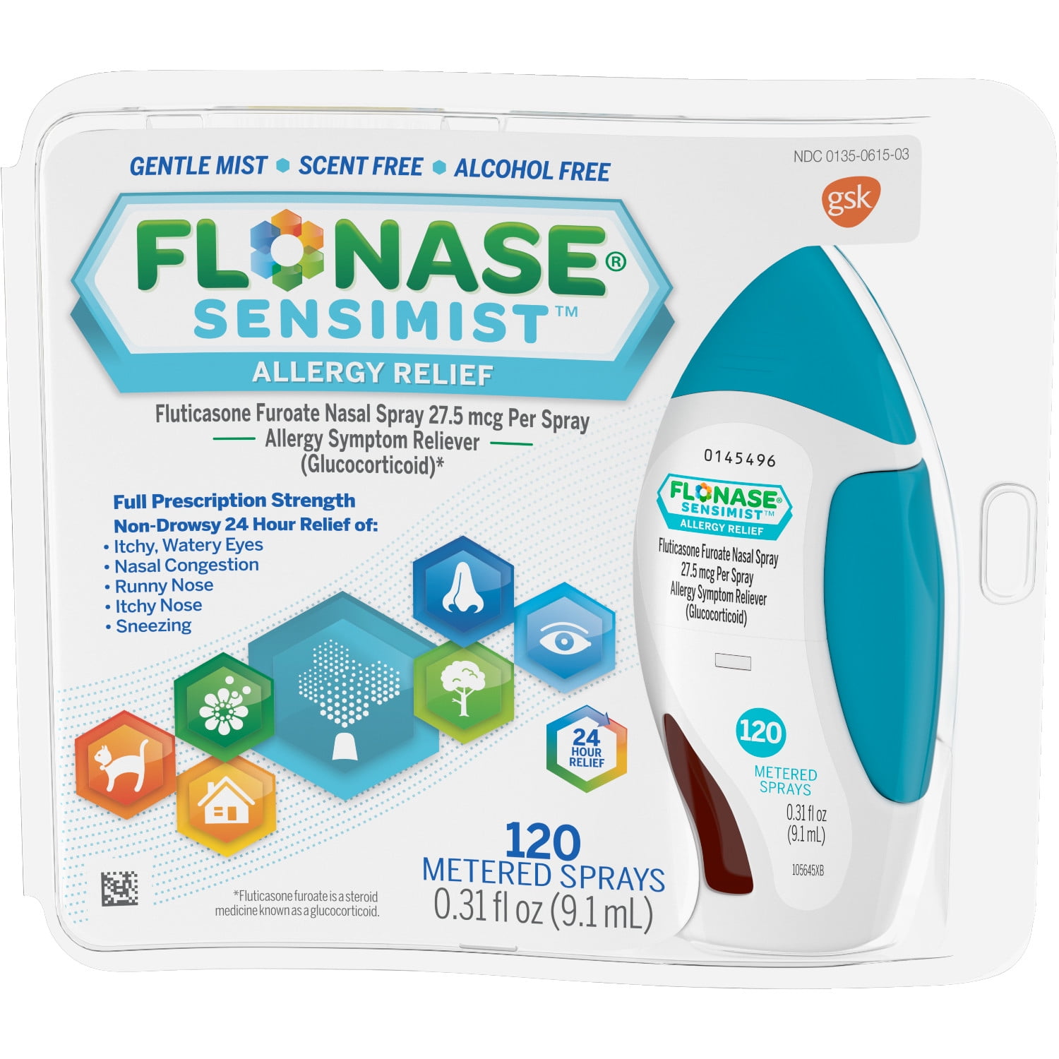Flonase Sensimist 24hr Allergy Relief Nasal Spray, Gentle Mist, Scent ...