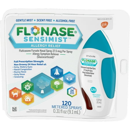 Flonase Sensimist 24hr Allergy Relief Nasal Spray, Gentle Mist, Scent-Free, 120 (Best Nasal Spray In India)
