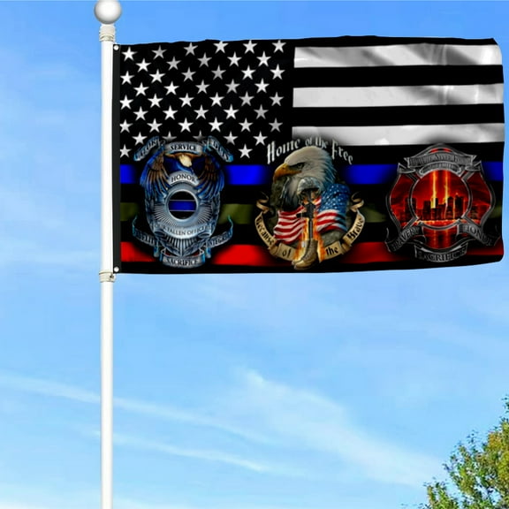 Bayyon Police Military and Fire Thin Line USA Grommet Flag, Blue Green Red Line Flag Banner with Grommets 3x5Feet Man cave Decor