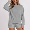 thumbnail image 2 of YOIAVAIOY Womens Solid Sweatsuit Fleece Crewneck Sweatshirt and Sweat Shorts Sets 2 Piece Comfy Soft Tracksuit Casual Set Gray L, 2 of 8