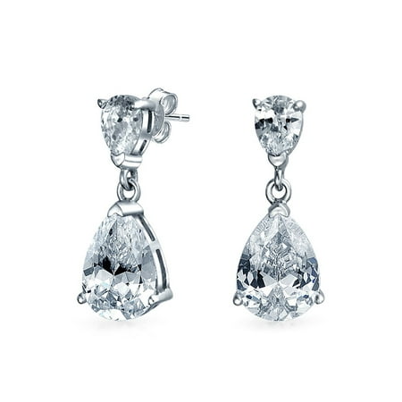 - 5CT Bridal Statement Simple Cubic Zirconia AAA CZ Pear Shaped Teardrop Dangle Earrings For Women 925 Sterling Silver